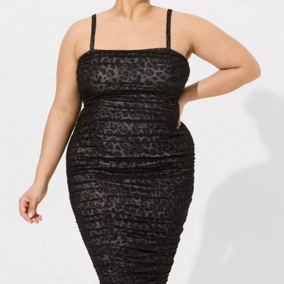 Torrid - Leopard Midi Mesh Shirred Bodycon Dress - NWOT - Picture 3 of 6